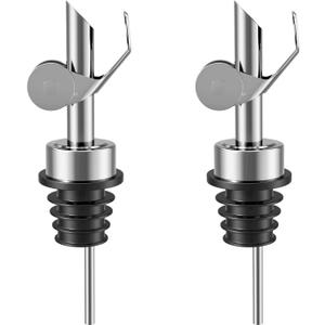 Olive Oil Dispenser Spout, Weighted Liquor Pour Spout, Syrup Dispenser Spout, Stainless Steel Automatic Pour Spouts for Liquor Bottles, Oil Bottles, Vinegar, Syrup and Alcohol 2 Pack Sliver
