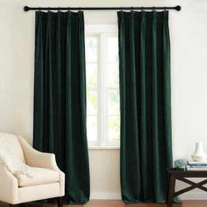 KGORGE Hunter Green Pinch Pleated Velvet Curtains 84 inches, Thermal Insulated Room Darkening Hook Rings & Back Tab Drapes for Bedroom Living Room, W 34 x L 84, 2 Panels