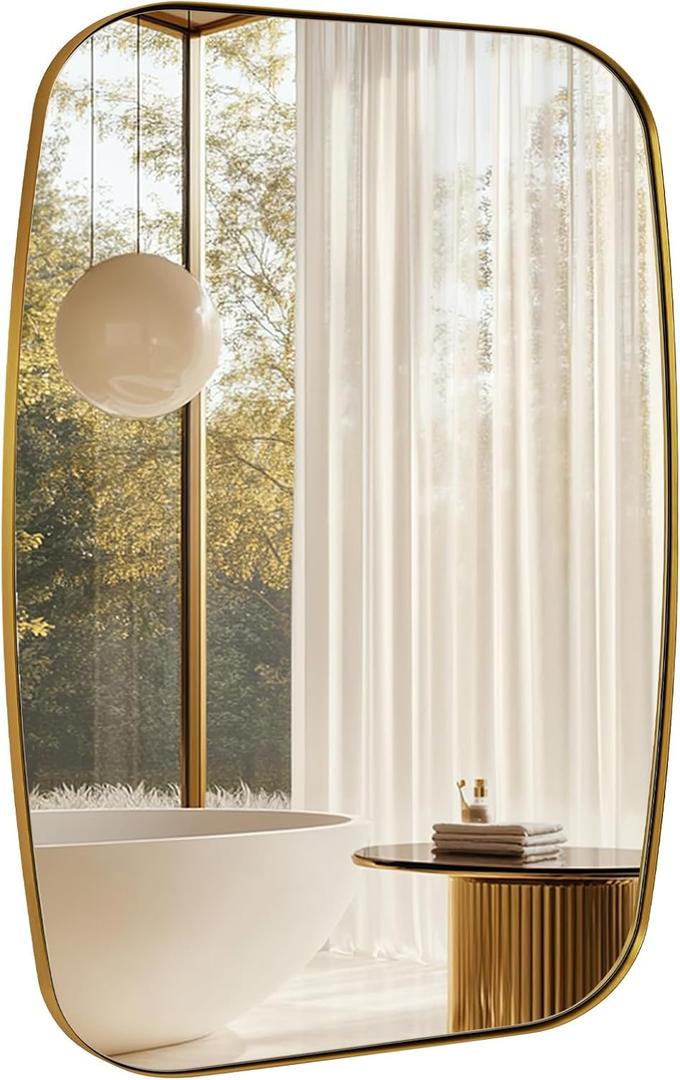 Oval Mirrors for Bathroom, 22x30 Gold Bathroom Vanity Mirror with Metal Frame, Brass Oblong Mirror for Over Sink, Modern Anti Rust Wall Mounted