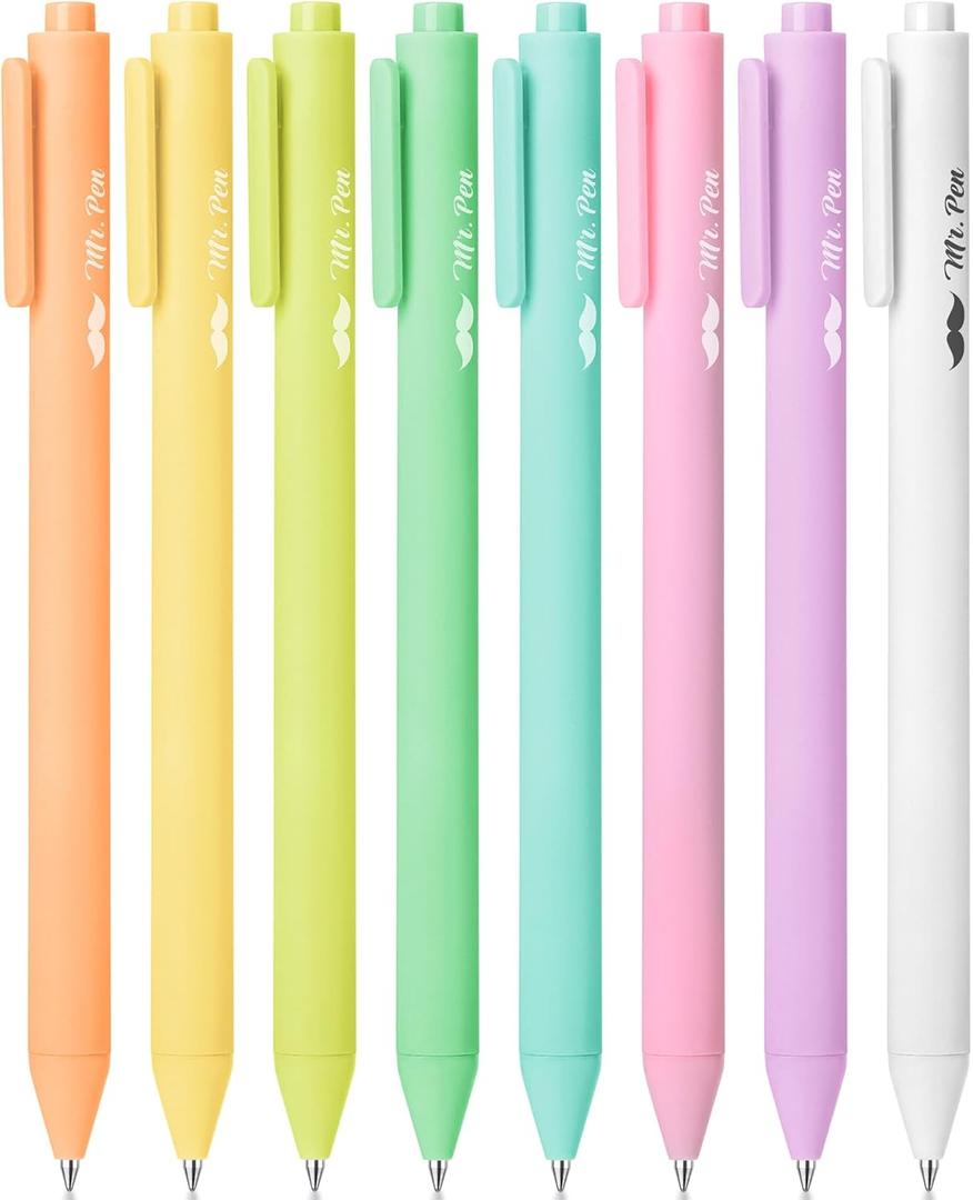 Mr. Pen- Retractable Gel Pens, 8 Pack, Color Ink Gel Pens Fine Point, Macaron Pastel Colors, 0.7mm Gel Pens Fine Point, Retractable Pens, Cute Pens, Aesthetic Pens for Journaling Fine Tip Pens