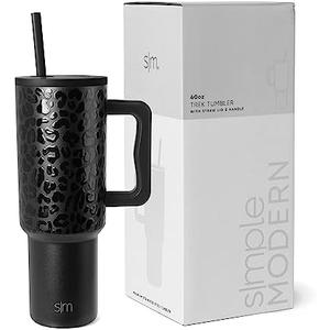 Simple Modern 40 oz Trek Tumbler with Handle and Straw Lid | Cup Holder Friendly Insulated Stainless Steel Travel Mug | Midnight Black