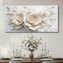 Large White Flower Canvas Wall Art for Living Room Bedroom Home Office Wall Art Nature Wall Hanging Picture Framed Wall Decor Modern Canvas Prints 24x48 Inch.