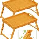 2 Pack Breakfast Bed Tray for Eating - Raised Food Table Up to 9.5" on Lap Sofa - Adjustable Bamboo Serving Tray - Portable Snack Platter with Folding Legs Ideal for Bedroom Picnic