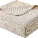 Yoofoss Muslin Blanket 100% Organic Cotton Throw Large 90" x 108" for Bed Couch Summer Gauze Blanket for Adults Lightweight and Breathable Apricot White