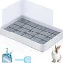 Uiifan Large Rabbit Bunny Litter Box Guinea Pig Litter Tray 22.5 x 17.9 x 3.07 Inch Small Animal Pet Toilet Potty Pan Rectangular Rabbit Bedding Tray Ferrets Cage (White and Blue)