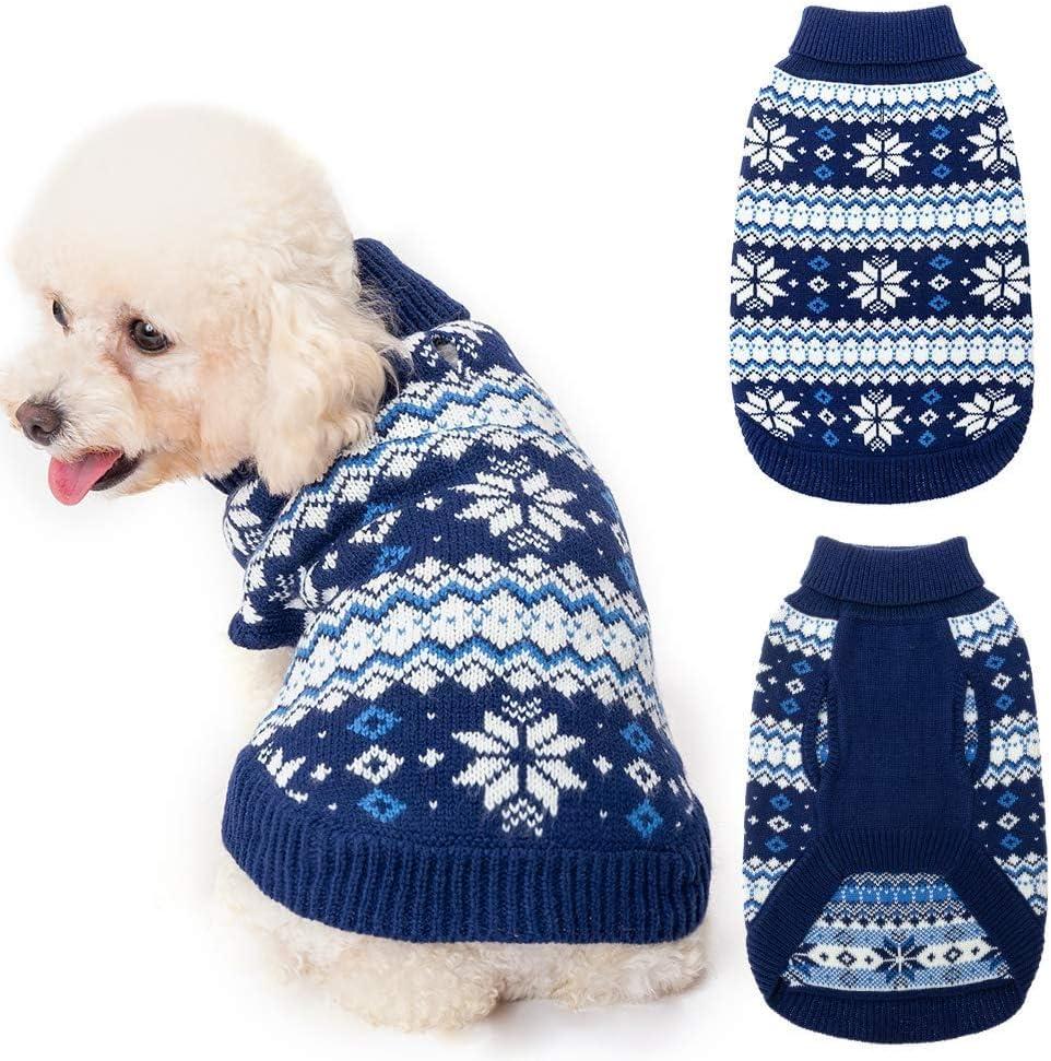KOOLTAIL Cable Knit Dog Sweater Turtleneck, Cold Weather Pullover Classic Knitwear, Snowflake Pattern Thick Warm Winter Pet Clothes, Dog Christmas Sweater for Small Medium Large Dogs Cats,Navy Blue SM