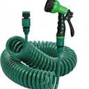 Retractable Garden Hose 66 FT, EVA Flexible Curly Water Pipes with 7-Pattern Spray Nozzle for Boat, Greenhouse, Yard, Patio, Green