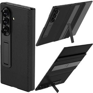 Miimall for Samsung Galaxy Z Trifold Case, Built-in Screen Protector, Military Hinge Protection, Dual Kickstand, Slim & Lightweight, Full Body Heavy Duty Shockproof Rugged Leather Flip Cover, Black