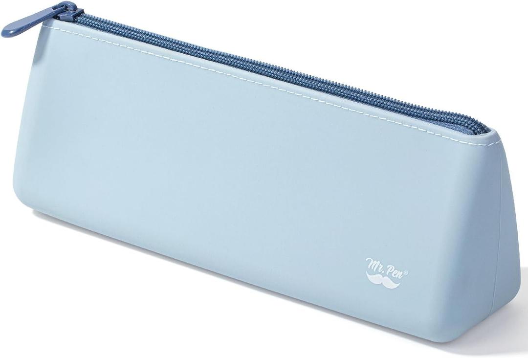 Mr. Pen- Silicone Pencil Case Pouch, Muted Blue, Aesthetic Triangular Design, Multipurpose, Aesthetic Pencil Case Small, Silicone Makeup Bag, Back to School Supplies