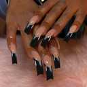 Curved Press on Nails Long Fake Nails Black French Tip False Nails Curved Nail Tips Full Cover Glossy Glue on Nails Long Unique Designs Stick on Nails for Women Girls 20Pcs