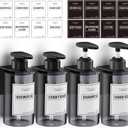 Shampoo and Conditioner Dispenser (Set of 4/10.2oz), No Drill Soap Dispenser Wall Mount Refillable Body Wash Dispenser with Category Labels for Kitchen Bathroom - Gray