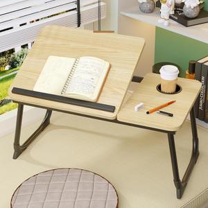 Laptop Desk for Bed, Adjustable Laptops Stand with 5 Adjustable Angles, Portable Lap Tray Table with Cup Holder, Laptop Bed Desk Tray for Eating Working Writing Reading (Yellow)