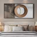Large Horizontal Modern Wall Art for Bedroom, Framed Neutral Picture Prints, Minimalist White Brown Circle Geometric Painting Artwork Decor for Living Room Dining Room Hallway Office 56x28 Inch