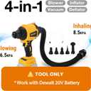Cordless Compressed Air Duster & Blower Compatible with dewalt 20V MAX Battery (Tool Only), Brushless Motor, 3-Speed Adjustable, 50,000 RPM, LED Light, Portable Inflatable Pump for Cleaning, Camping