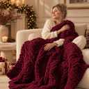 Chunky Knit Blanket Throw - 100% Hand Knitted Chunky Soft Throw Blanket for Couch, Thick and Warm Blanket for Winter, Red, 50x60 Inches