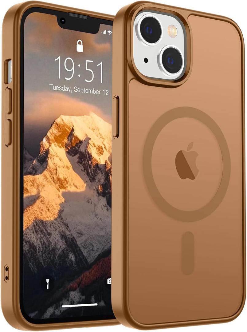 SUPFINE Magnetic for iPhone 14 Case & iPhone 13 Case (Compatible with MagSafe)(Military Grade Drop Protection) Slim Translucent Matte Shockproof Phone Cover,Brown