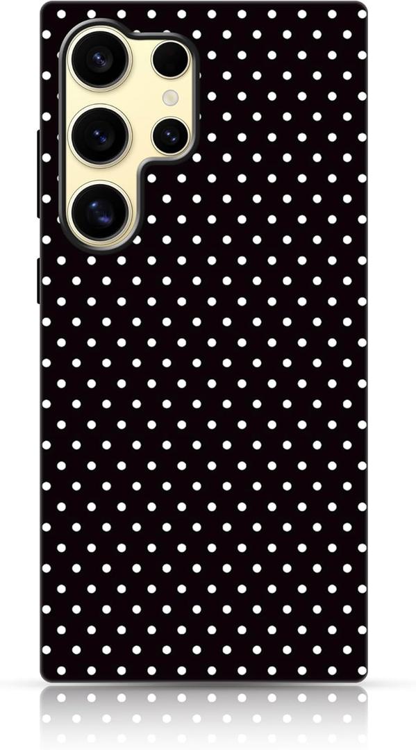 Owncase for Samsung Galaxy S24 Ultra Case Cute Fashion Polka Dot Phone Case for Women Girls Shockproof Slim TPU and Hard PC Protective Cover, Black