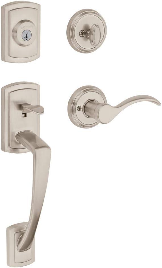 Baldwin Nautica, Front Entry Handleset with Interior Lever, Featuring SmartKey Deadbolt Re-Key Technology and Microban Protection, in Satin Nickel Baldwin Nautica, Front Entry Handleset with Interior Lever, Featuring SmartKey Deadbolt Re-Key Technology and Microban Protection, in Satin Nickel