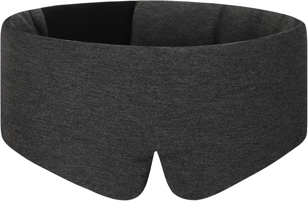 ALASKA BEAR Wraparound Style Organic Cotton Eye Mask with Padded Nose, Big Wide Headband and Large Coverage Ear Muff Sleeping Mask with Bottom Flap for Full Blackout, Dark Grey