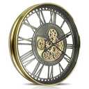 DORBOKER Real Moving Gears Wall Clock Large Modern Metal Clocks for Living Room Decor, Industrial Steampunk Unique Vintage Rustic Decorative Clock for Home Farmhouse Office, 21 Inch,Bronze Gold Roman