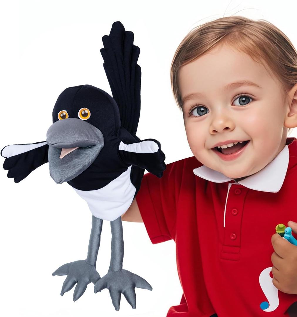 Steve and Maggie Plush Toy  Maggie Magpie Hand Puppet for Kids 1+, Soft Bird Puppet for Pretend Play, Nursery Rhymes & Learning, Interactive Toddler Toy for Easter Basket Stuffers (Small)