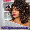 YEAME Curly Wigs for Black Women - Curly Afro Wig with Bangs Ombre Brown Mixed Color Synthetic Heat Resistant Full Wigs with 1 Wig Comb and 4pcs Wig Caps