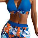 Women's Two Piece Halter Swimsuit V Neck Push Up Bikini Set Swimwear with Boyshorts Swimwear for Swimming Pool, Medium