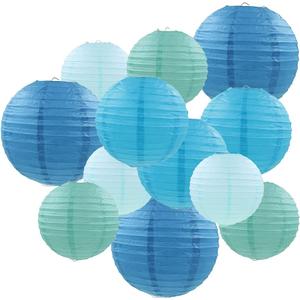 Blue Paper Lanterns 12 Pcs Assorted size of 6" 8" 10" 12" Chinese Round Paper Hanging Decorations Lanterns Lamps for Home Decorations, Parties, and Weddings