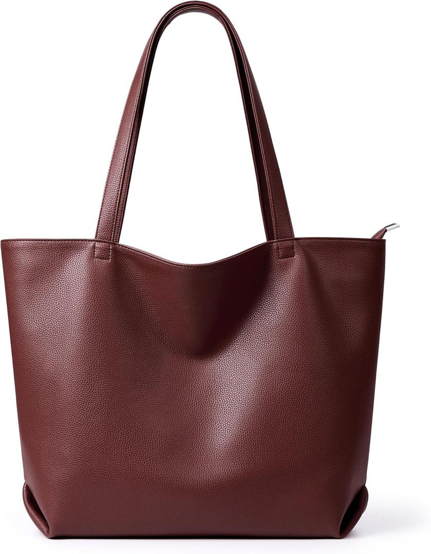 WLLWOO Soft Vegan Leather Tote Bag for Women Large Casual Hobo Handbags Zipper Shoulder Work Daily Weekender Travel Purse