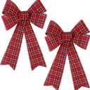 Aneco 2 Pack Red Christmas Bows and Wreaths - Plastic Bows for Christmas Tree, Garland and Outdoor Decoration (Black with Red, 12 x 18 inches)