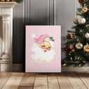 JWVK Prints Pink Vintage Preppy Trendy Christmas Santa Framed Wall Art Canvas Decor Decorations, Pink Christmas Signs Sign, 11x14