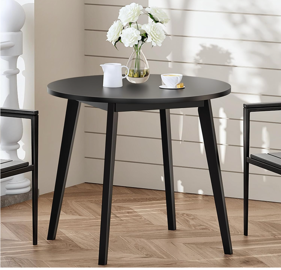 HOOBRO Bamboo Dining Table, Round Dining Table for 2, 27.5" Kitchen Table for Small Space, Writing Table, Easy to Assemble, for Dining Room, Living Room, Office, Kitchen, Apartment, Black BK71CZ01G1