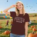 Pumpkin Shirts for Women Fall Season T-Shirt Halloween Thanksgiving Autumn Crewneck Tee (Red, XL)