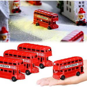 3 Pcs Christmas Mini Village Accessories Retro Decor, Metal Christmas London Desktop Decor for Bedroom Dormitory Home Miniature Xmas Rural Street Decoration(Bus)