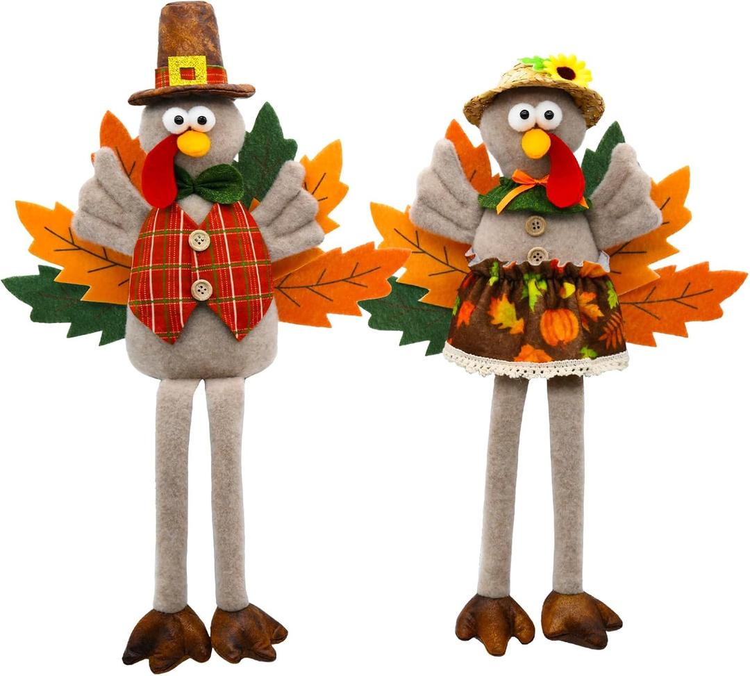 Thanksgiving Turkey Decorations Indoor, Stuffed Turkey Animal Plush Couple, Fall Harvest Home Kitchen Decor, Thanksgiving Tabletop Centerpieces Decorations for Home