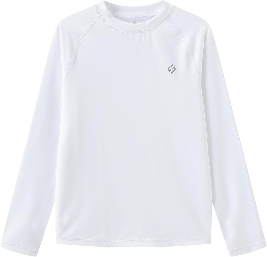 HODOSPORTS Boys UPF 50+ Rash Guard Swim Shirts Short Sleeve Quick Dry UV Protection Sun Shirt (8-10 Years, White)