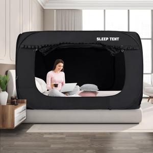 Pop Up Bed Tent 93% Blackout Large Space Portable Indoor Breathable Canopy,Full Size 2 Doors Sleeping Privacy Tent for Kids and Adult Big Sleeping Cottage (Medium)
