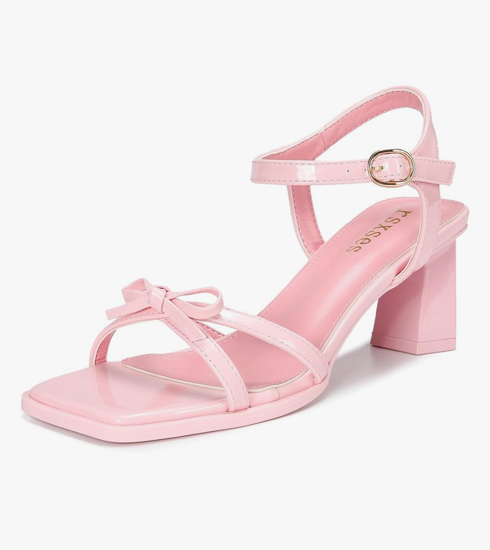 rsxses High Heels for Women Bow Block Chunky Heels Square Open Toe Sandals Wedding Dress Party Strappy Heels, 9.