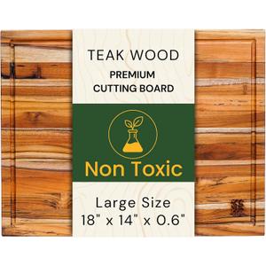Premium Teak Wood Cutting Board 18" x 14" x 0.6" for Kitchen Meat, Fruit, Pizza Prep - Large Thin Edge Grain with Juice Groove, Solid Hardwood, Non-Toxic, BPA & Plastic Free by New M Way