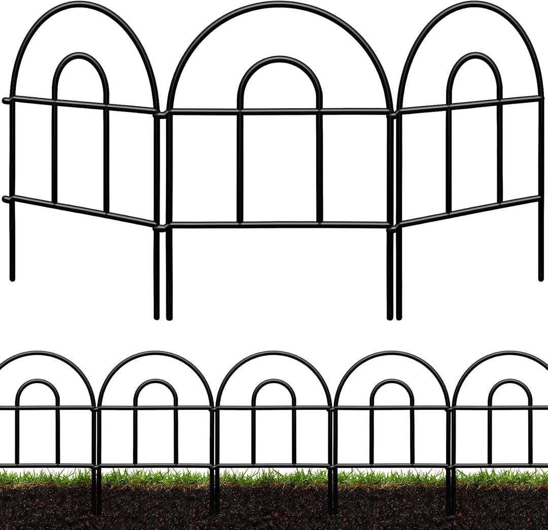 Decorative Garden Fence 32.5ft x 17in - 30 Pack Rustproof Metal No Dig Fence Animal Barrier, Arched Bed Edging Classic Style Wire Border Panel Fencing for Yard Patio Outdoor Decor, Black