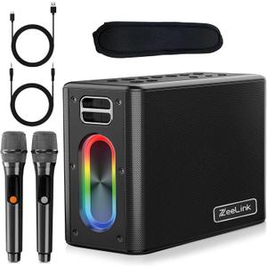 Zeelink Karaoke Machine with Two Wireless Microphones, 150W Powerful Portable Bluetooth Speaker for Party, 24 hour playtime with 15000mAH high-capacity Battery, LED Lights, Supports TWS/REC/AUX/USB/TF