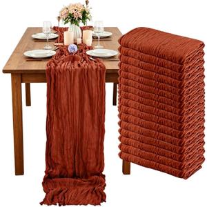 16 Pack Terracotta Cheesecloth Table Runner 35x120 Inch Boho Gauze Cheese Cloth Table Runner 10FT Long Rustic Sheer Table Runners for Wedding Bridal Shower Birthday Party Table Decor