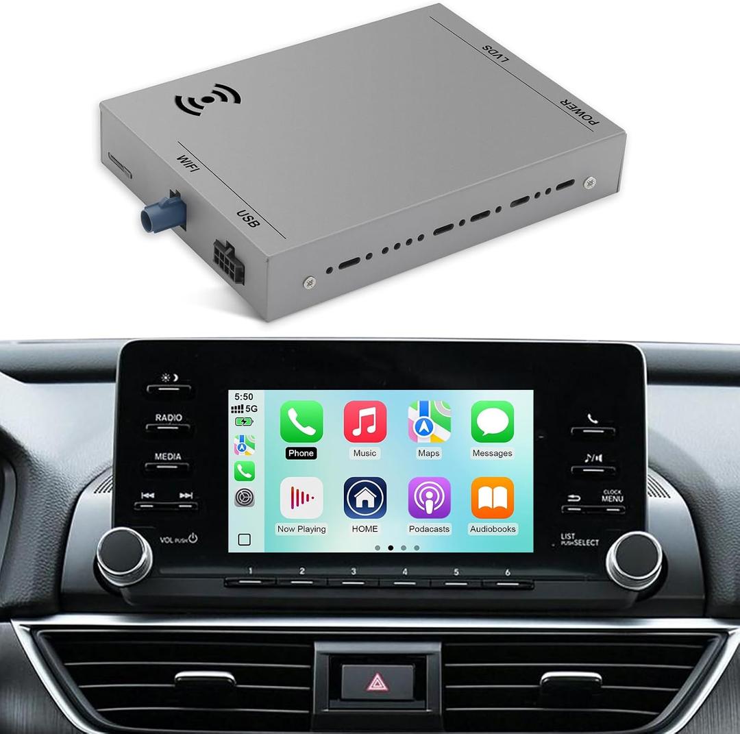 Wireless CarPlay & Android Auto Receiver SmartBox for 7-inch Non-Touchscreen Honda Accord 10th Carplay Interface Retrofit kit Decoder, Support Android Auto, Mirror Link, Reverse Camera, USB Drive, SWC