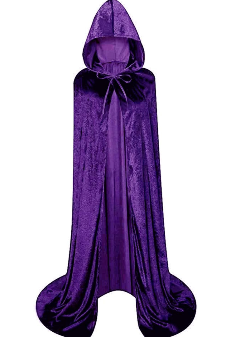 Unisex Hooded Cloak Long Velvet Cape For Halloween Christmas Cosplay Costume (Purple) No size