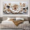 Large Wall Art For Living Room Floral White Wall Art 29" X 58"