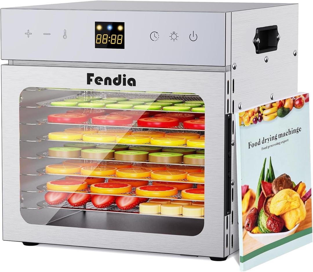Dehydrators for Jerky, 8 Stainless Steel Trays, 600W Fruit Dehydrator, 24H Timer and 190F Temperature Control, Overheat Protection, Food Dryer for Jerky, Herbs, Fruit, Dog Treats