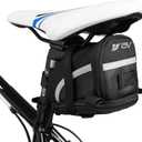 BV Strap-On Bike Bag with Reflective Material - Capacious Saddle Bag with Seperate Divider for Small Items & Room for All Your Essentials - Bike Pouch with Taillight Hanger for Maximum Safety (Large)