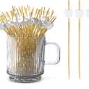 120 pcs 4.7 in long White heart Bamboo Cocktail, Heart Toothpicks for Appetizers, Natural Bamboo Food Picks for Valentines Day,Propose Marriage,Wedding Party.