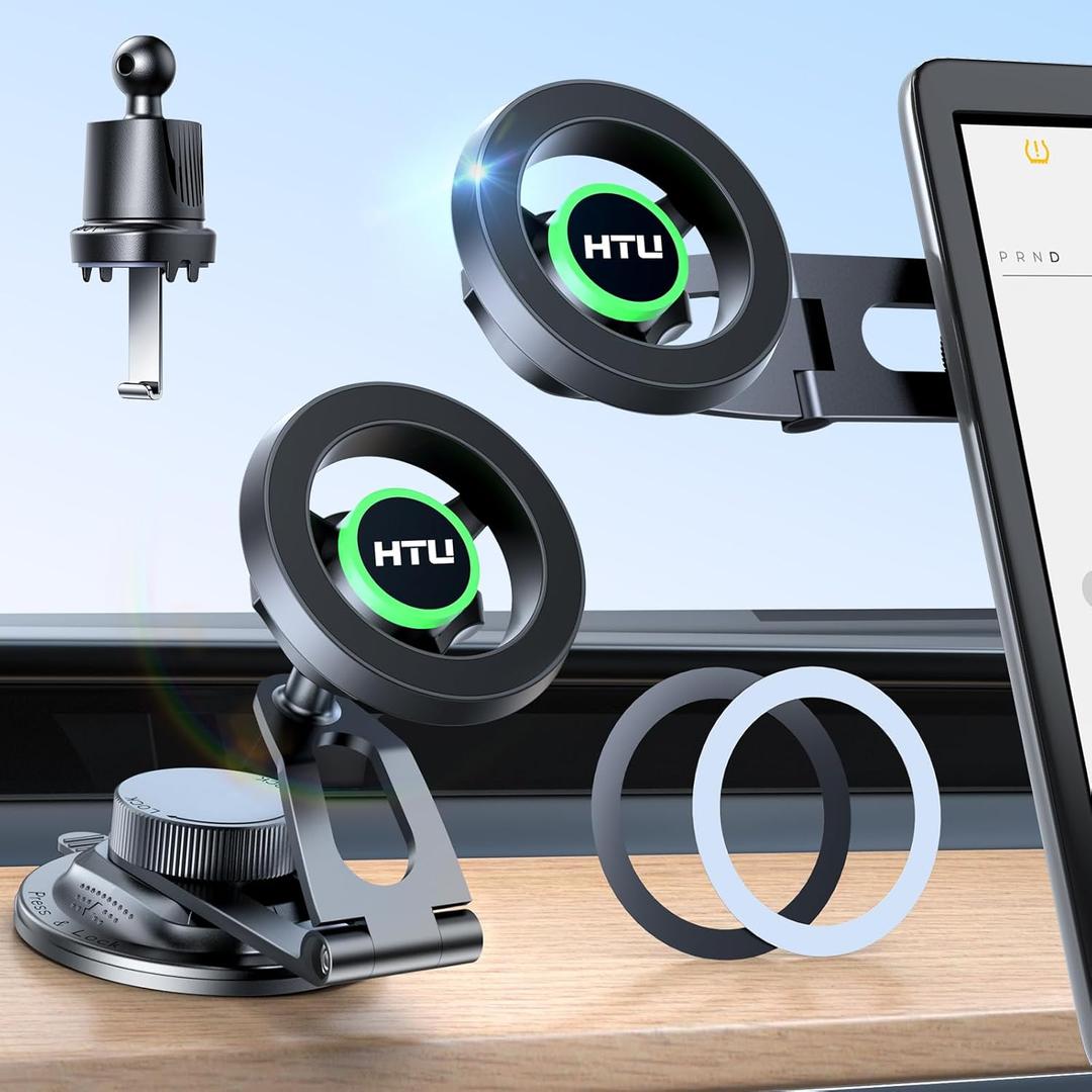 HTU 2026 Upgraded Car Phone Holder for Magsafe Magnetic Car Phone Mount [360 Adjustable 99LBS Ultra Suction] Cell Phone Holders for Tesla Cars/Gym/Mirror Mount for iPhone & Android (Black)