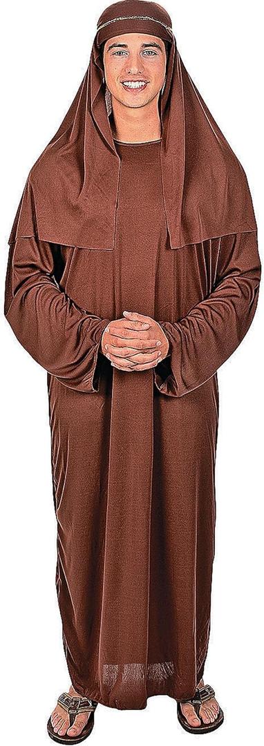 Fun Express Joseph Costume Adult Men - Premium Biblical Character Outfit for Christmas Pageants, Nativity Plays & Church Productions | 2-Piece Set with Robe & Headpiece | Brown Polyester Material